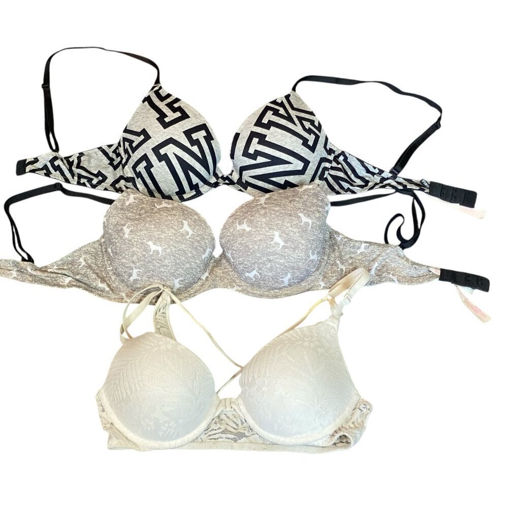 Bundle/Lot of 3 PINK Victoria's Secret bras Two are 32D & One is 32C #131Q